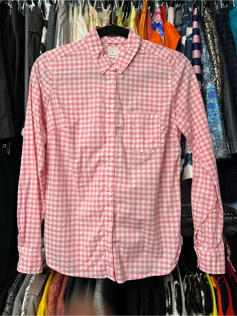 GAP Pink and White Gingham Button-Down Shirt